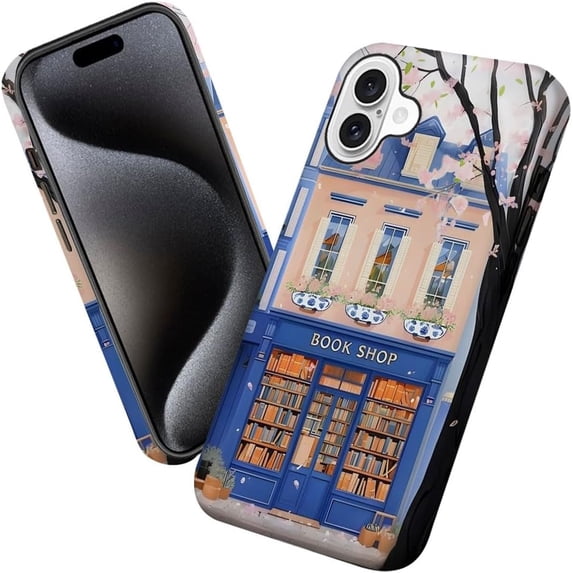 Case for iPhone 16, Bookish Watercolor Bookshop Floral Phone Case Military-Grade Drop Protection Cover for Women Girl - Frosted