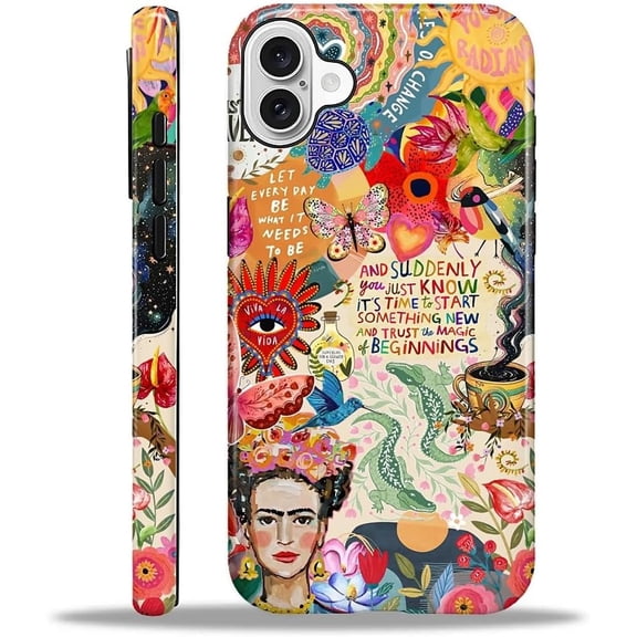 Case for iPhone 16, Hybrid 2-Layer Case, Military-Grade Protection Durable Shockproof Anti-Scratch Phone Cover, Viva La Frida Collage