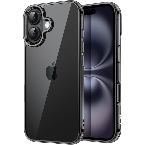 Case for iPhone 16 Plus 6.7-Inch, Non-Yellowing Shockproof Phone Bumper Cover, Anti-Scratch Clear Back (Black)
