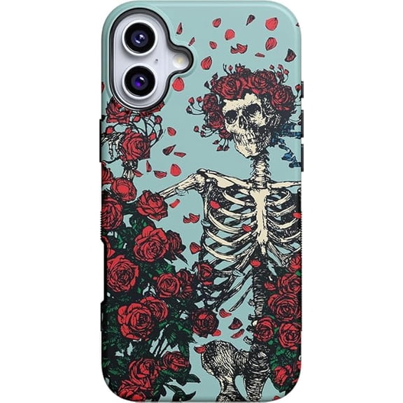 Case for iPhone 16 Plus Case | Forever Grateful | Grateful Dead Skeleton Floral | Bold Protective Design | Compatible with MagSafe