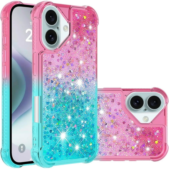 Case for iPhone 16 Plus Case Glitter Liquid Cute Clear Shockproof Back Cover,Soft TPU Phone Case for iPhone 16 Plus 6.7 inch Gradient Turquoise