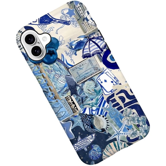 Case for iPhone 16 Plus, Ocean Shark Collage Blue Phone Case Military-Grade Drop Protection Cover for Women Girl - Frosted