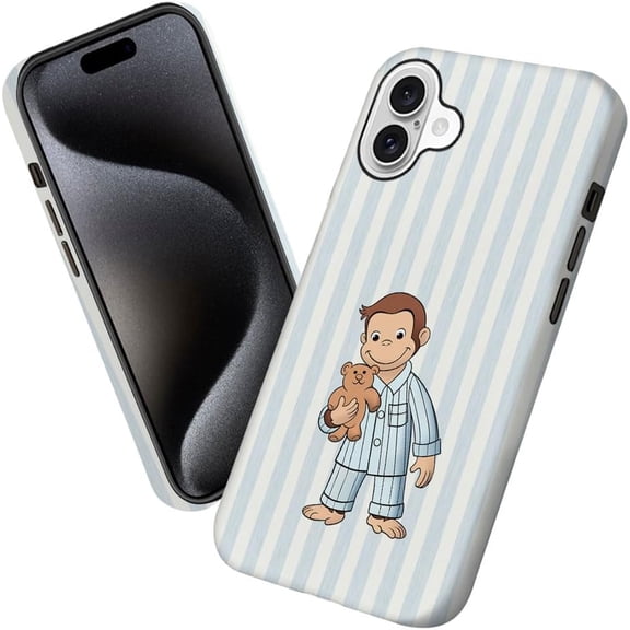 Case for iPhone 16 Plus, Playful Monkey Blue Stripes 01 Phone Case Military-Grade Drop Protection Cover for Women Girl - Frosted