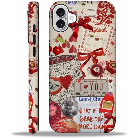 Case for iPhone 16 Plus,Red Ball Bow Splice Exquisitely Pattern Double Protective Phone Cover Cases Soft Silicone for iPhone 16 Plus