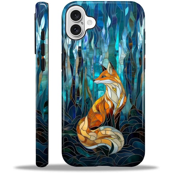 Case for iPhone 16 Plus, Shockproof TPU Bumper Drop Protection Hybrid 2-Layer Hard Cover for iPhone 16 Plus-Glassy Forest Fox