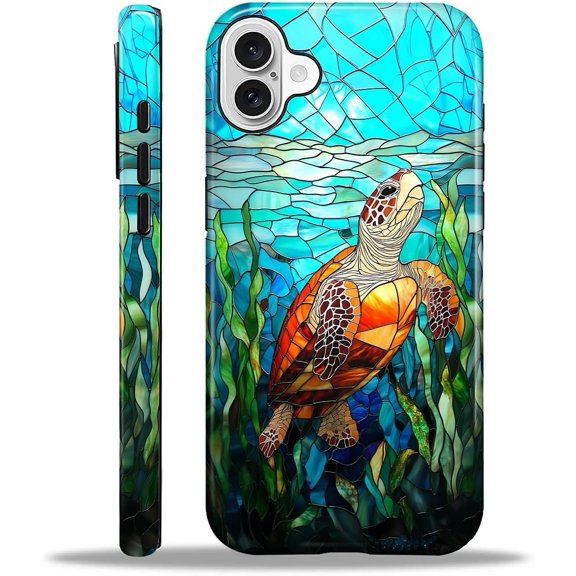 Case for iPhone 16 Plus, Shockproof TPU Bumper Drop Protection Hybrid 2-Layer Hard Cover for iPhone 16 Plus-Seagrass Turtle