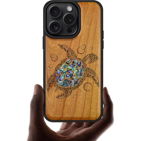 Case for iPhone 16 Pro Case, Artisan Design Shell Inlaid, TPU Shockproof Cover, Sea Turtle, Cherry