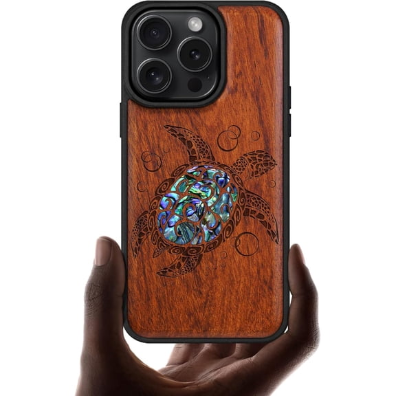 Case for iPhone 16 Pro Case, Artisan Design Shell Inlaid, TPU Shockproof Cover, Sea Turtle, Rosy