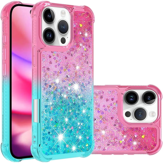 Case for iPhone 16 Pro Case Glitter Liquid Cute Clear Shockproof Back Cover,Soft TPU Phone Case for iPhone 16 Pro 6.3 inch Gradient Turquoise