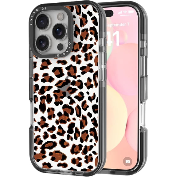 Case for iPhone 16 Pro, Cute Brown Leopard Kawaii Design Girly Aesthetic Cartoon Pattern for Women Girls Teens Transparent Acrylic Hard Case, 6.3"