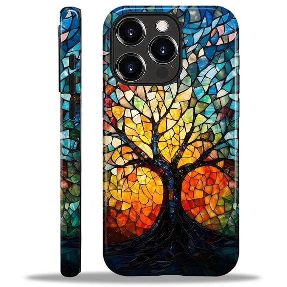 Case for iPhone 16 Pro, Hybrid Shockproof Protective Anti-Scratch Phone Case, Dual-Layer Drop Protection, Stained Glass Tree of Life