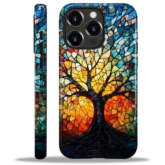Case for iPhone 16 Pro, Hybrid Shockproof Protective Anti-Scratch Phone Case, Dual-Layer Drop Protection, Stained Glass Tree of Life