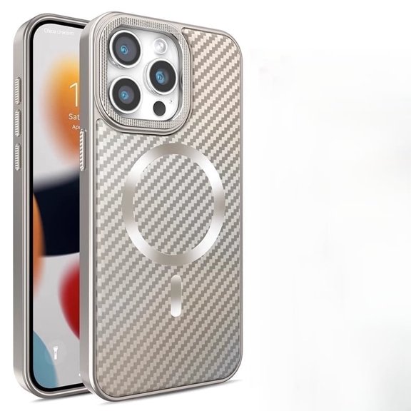 Case for iPhone 16 Pro MAX: Carbon Fiber Texture with Metal Lens Ring, Magnetic Matte Protective Cover - Durable and MagSafe Compatible