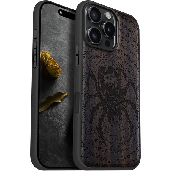 Case for iPhone 16 Pro Max Case, Artisan Printed & Black Soft TPU Shockproof Cover, Enigmatic Black Spider, Black