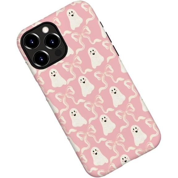 Case for iPhone 16 Pro Max, Halloween Cute Ghost Pink Bow Phone Case Military-Grade Drop Protection Cover for Women Girl - Frosted