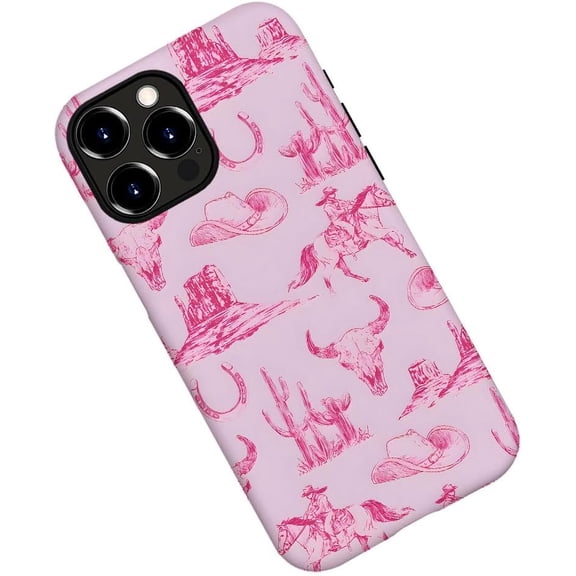 Case for iPhone 16 Pro, Pink Horse Western Cowboy Wild Phone Case Military-Grade Drop Protection Cover for Women Girl - Frosted