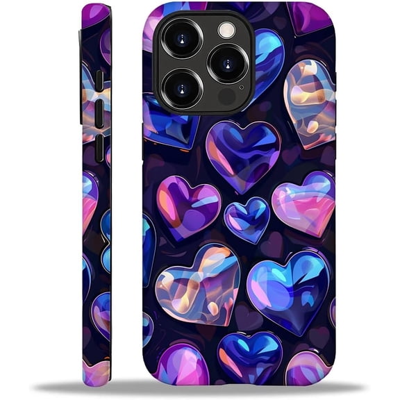 Case for iPhone 16 Pro, Purple Romantic Heart Peach 2 in 1 Hard Shell + Silicone, Shockproof Bumper Drop Protective Compatible with iPhone 16 Pro