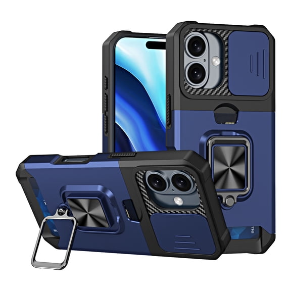 Case for iPhone 16 Pro Screen Protector with Car Mount, Camera Cover, Card Holder, Ring Kickstand, 3in1 Case,Tempered Glass and Car Mount