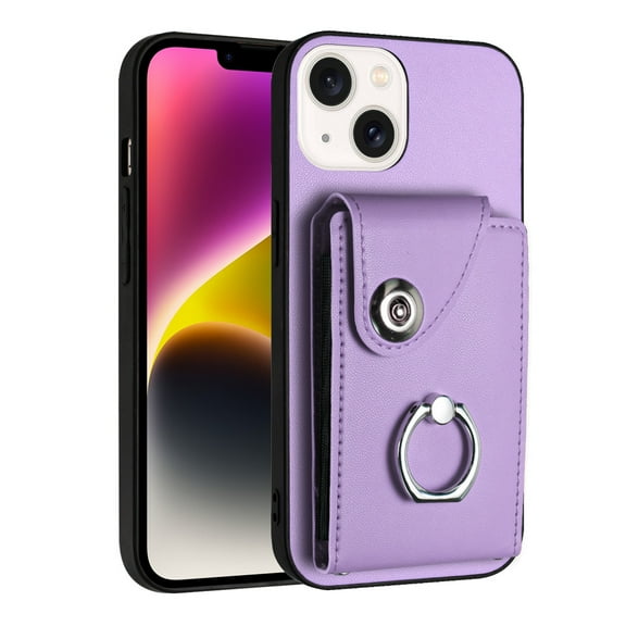 Case for iPhone 16 Pro Wallet Case with Card Holder Design 360°Rotation Ring Stand Snap Button Shockproof Protective Case