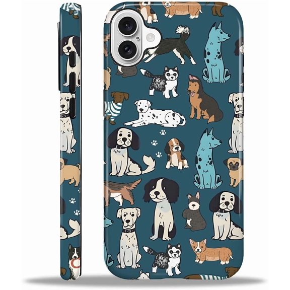 Case for iPhone 16, Shockproof TPU Bumper Drop Protection Hybrid 2-Layer Hard Cover Case for iPhone 16-Happy Dog Atlas