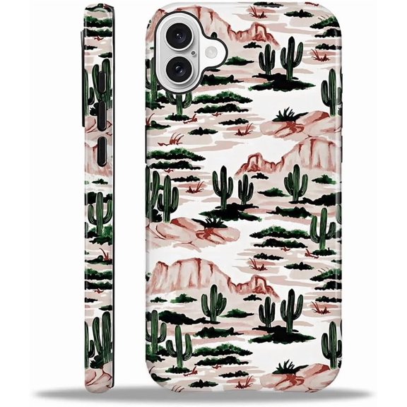 Case for iPhone 16, Shockproof TPU Bumper Drop Protection Hybrid 2-Layer Hard Cover for iPhone 16-Mountain Cactus