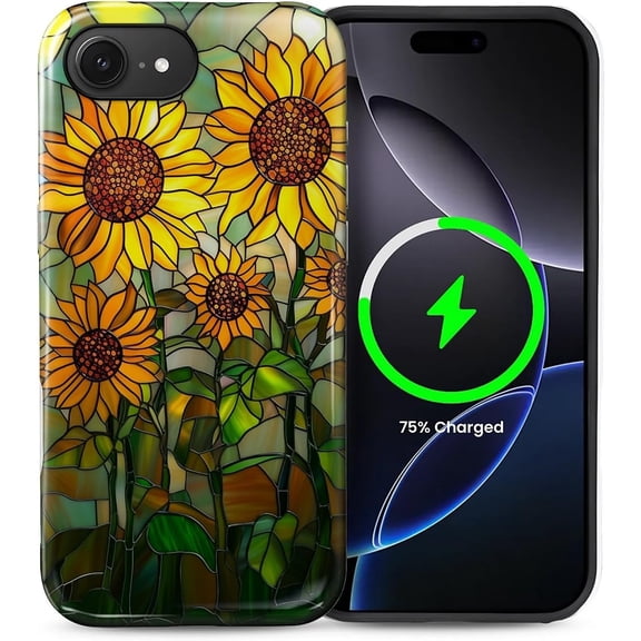 Case for iPhone 16E, Shockproof, Slim Phone Case, Scratch Resistant Hybrid Double Layer Hard Shell, Sunflower Mosaic Stained Glass