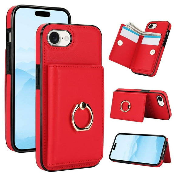 Case for iPhone 16E Wallet Case, Rotation Ring Kickstand Magnetic Clasp and Durable Shockproof Cover