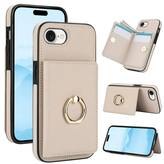 Case for iPhone 16E Wallet Case, Rotation Ring Kickstand Magnetic Clasp and Durable Shockproof Cover