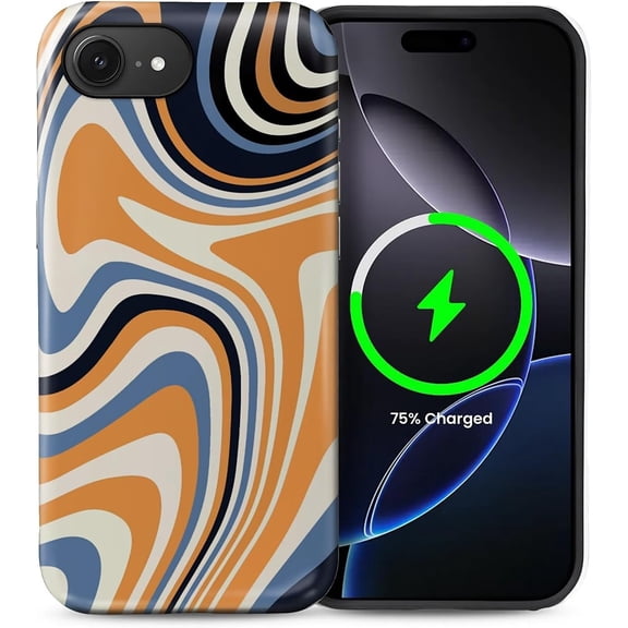 Case for iPhone 16e, Shockproof, Slim Phone Case, Scratch Resistant Hybrid Double Layer Hard Shell, Orange and Blue Vortex Wave Pattern