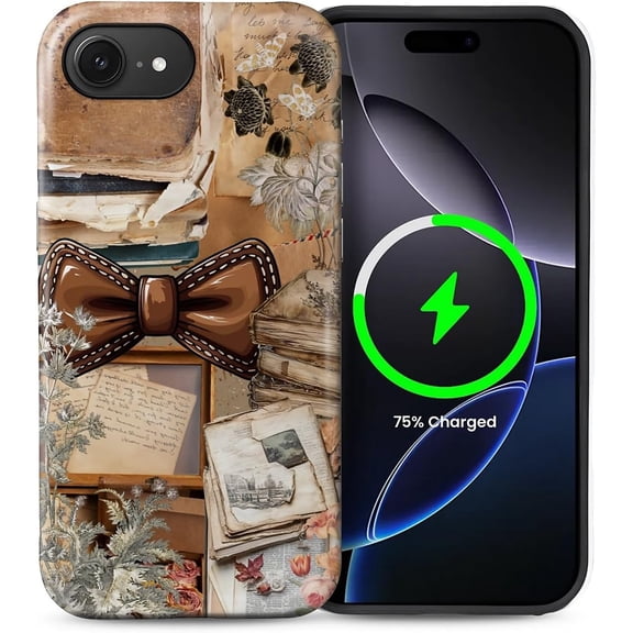 Case for iPhone 16e, Shockproof, Slim Phone Case, Scratch Resistant Hybrid Double Layer Hard Shell, Retro Patchwork Bow Painting
