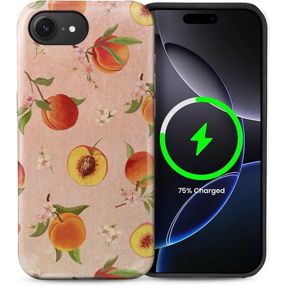 Case for iPhone 16e, Shockproof, Slim Phone Case, Scratch Resistant Hybrid Double Layer Hard Shell, Retro Peaches