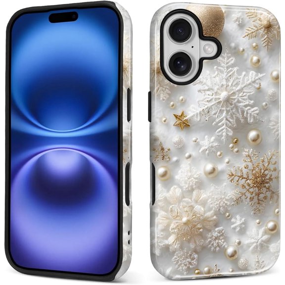 Case for iPhone 17, 2 in 1 PC Hard Shell & Silicone Inner Bumper Anti-Scratch Full-Body Cover Shockproof Slim Design Festive Christmas Snowflakes