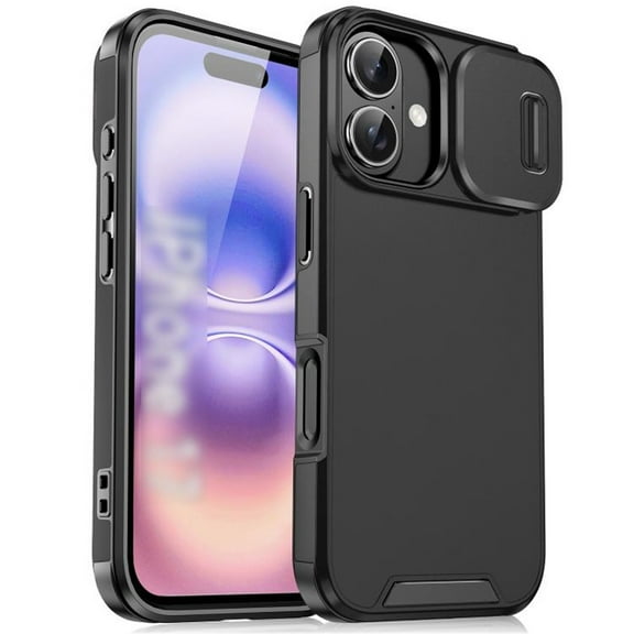 Case for iPhone 17 6.3-inch,Compatible with MagSafe, Built In Slide Camera Cover Heavy Duty ShockProof Protective Case,Black,For iPhone 17