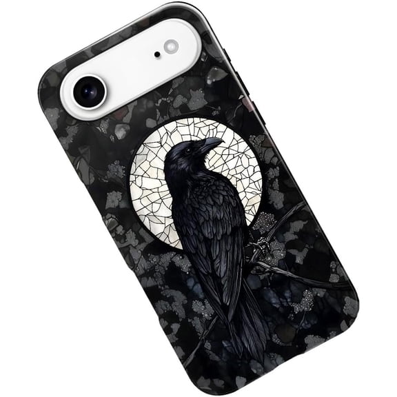 Case for iPhone 17 Air, Black Crow Raven Moon Celestial Gothic Phone Case Military-Grade Drop Protection Cover for Women Girl - Glossy