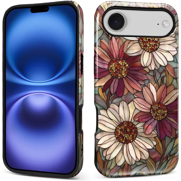 Case for iPhone 17 Air, Durable Drop Protection Shockproof Silicone Hard PC 2 in 1 Hybrid Protective with Stylish Pattern Design Romantic Love Flower