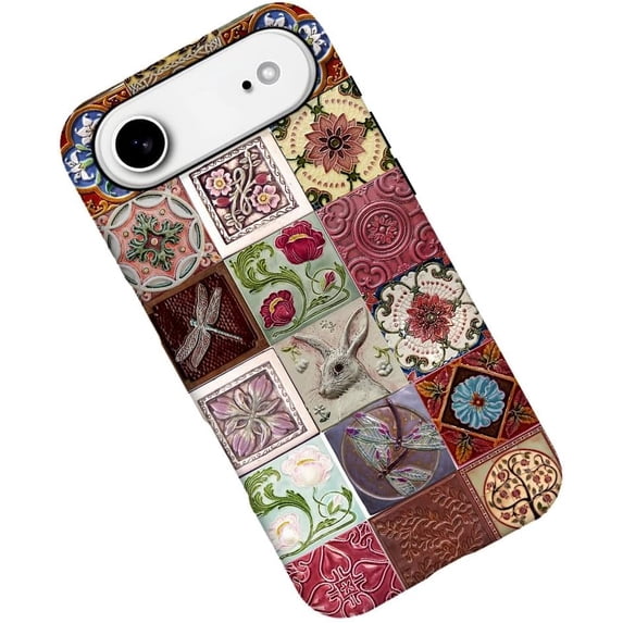 Tile Phone Case Case for iPhone 17 Air, Floral Rabbit Dragonfly Collage Tiles Phone ...