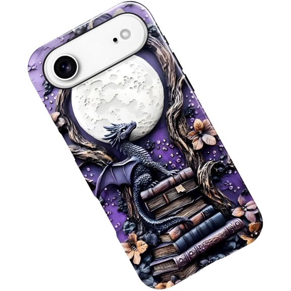 Case for iPhone 17 Air, Purple Dragon Book Moon Flower Phone Case Military-Grade Drop Protection Cover for Women Girl - Glossy