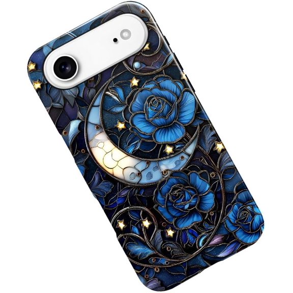 Case for iPhone 17 Air, Stained Glass Moon Mosaic Dark Academia Phone Case Military-Grade Drop Protection Cover for Women Girl - Glossy