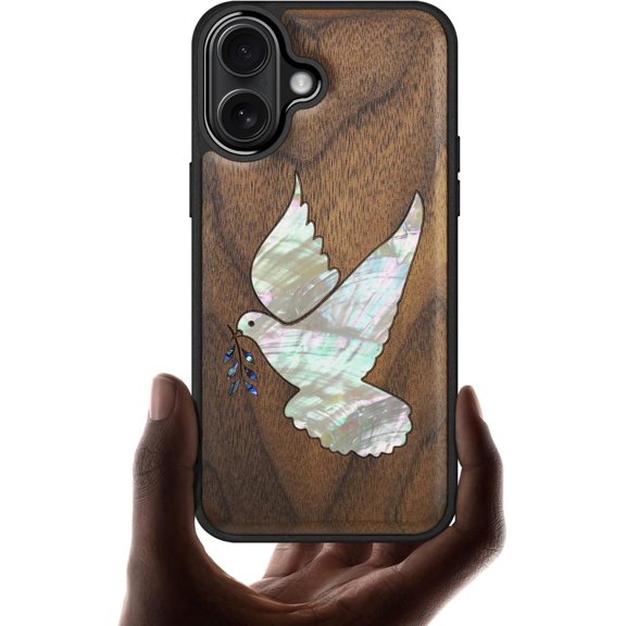 Case for iPhone 17 Case, Artisan Design Shell Inlaid, TPU Shockproof Cover, White-Dove-Walnut