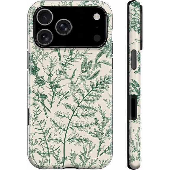 Case for iPhone 17 Case, Floral Flower Green Phone Case for Women Boy Men, Dual-Layer Hard Shell + Silicone Cover - Aesthetic Protective Design Cases