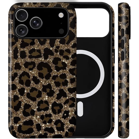 Case for iPhone 17, [Compatible with MagSafe] Cheetah Leopard Print Brown Phone Case for Girl Women Boy Men, Dual-Layer Fashion Design