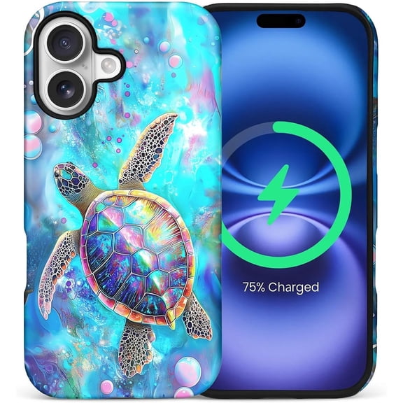 Case for iPhone 17 [Compatible with MagSafe], Matte Soft Silicone + Hard PC Anti-Scratch Shockproof Protective 2-in-1 Case for Women Men - Sea Turtle
