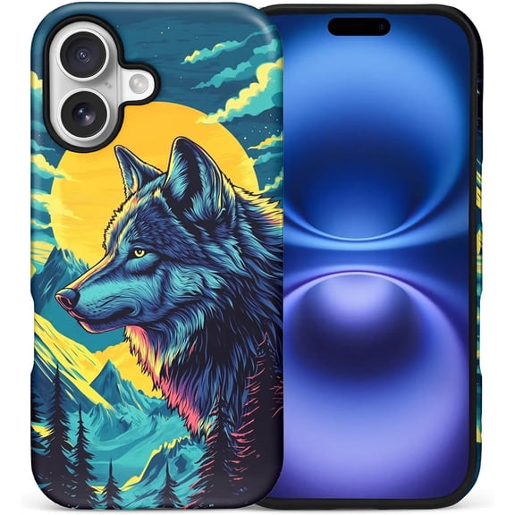 Case for iPhone 17, Drop Protection Hybrid 2-Layer Hard Phone Cover-Case forest Wolf