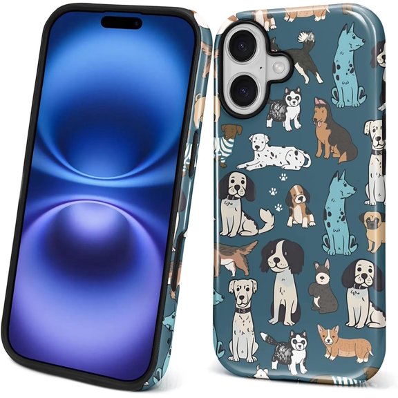 Case for iPhone 17, Drop Protection Hybrid 2-Layer Hard Phone Cover-Happy Dog Atlas