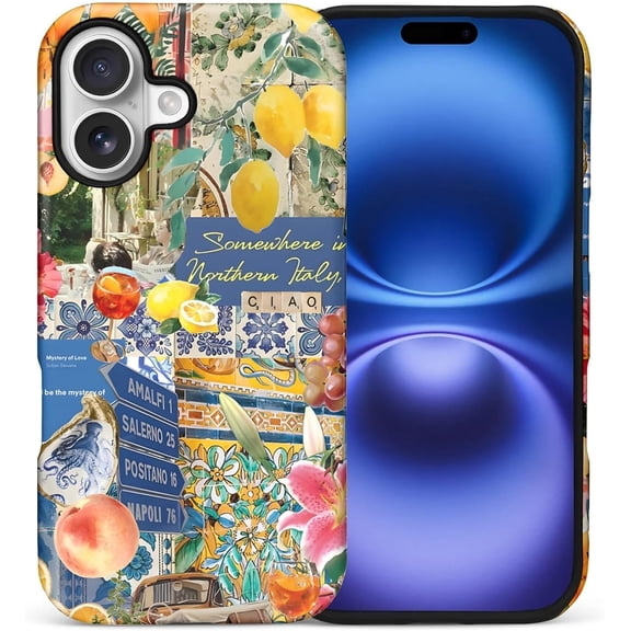 Case for iPhone 17, Drop Protection Hybrid 2-Layer Hard Phone Cover-Lemon Flower Collage