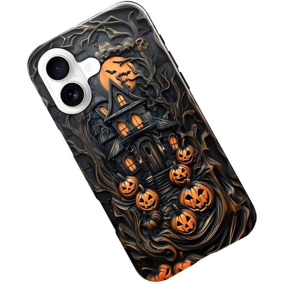 Case for iPhone 17, Halloween Pumpkins Haunted House Gothic Phone Case Military-Grade Drop Protection Cover for Women Girl - Glossy