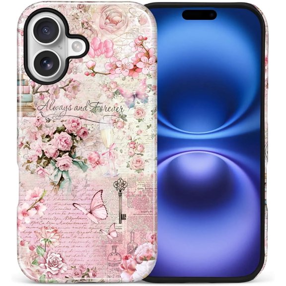 Case for iPhone 17, Hybrid 2-Layer Case, Military-Grade Protection Durable Shockproof Anti-Scratch Phone Cover, Vintage Rose Dream