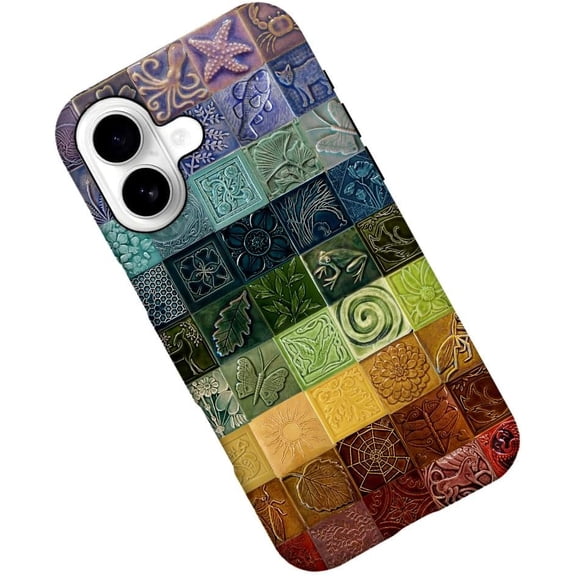 Case for iPhone 17, Nature Flower Frog Butterfly Tile Phone Case Military-Grade Drop Protection Cover for Women Girl - Frosted