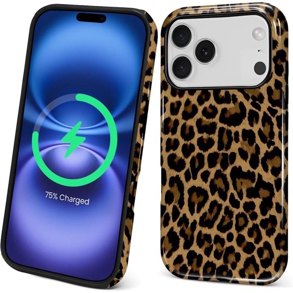 Case for iPhone 17 Pro, Compatible with MagSafe, Magentic Hybrid 2 Layer Protective Shockproof Cover for Women Girls-Brown Leopard Print