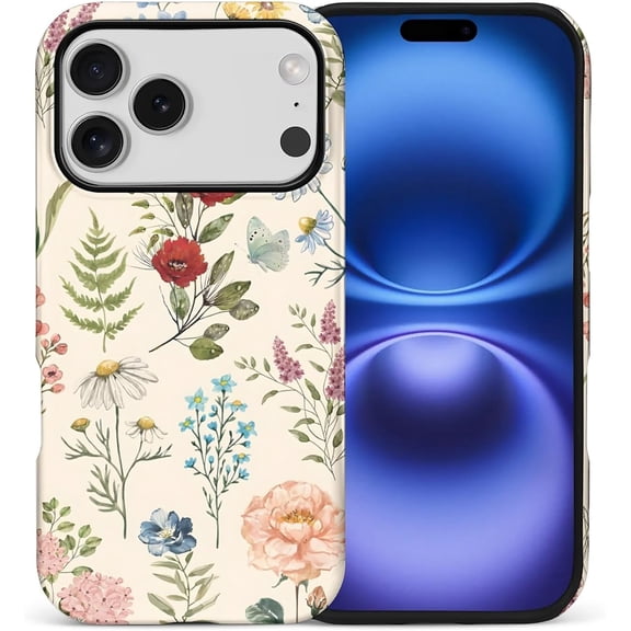 Case for iPhone 17 Pro, Drop Protection Hybrid 2-Layer Hard Phone Cover-Beautiful Floral Draw